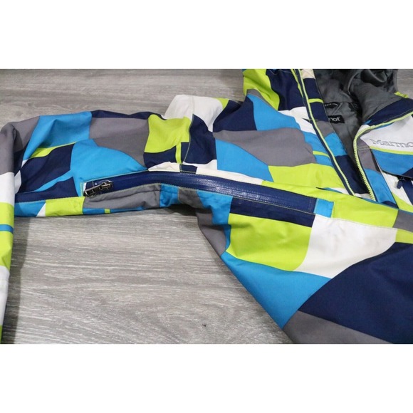 Marmot Jacket Men Medium Abstract Hooded Heavy Winter Snow Sports Ski - Picture 7 of 11